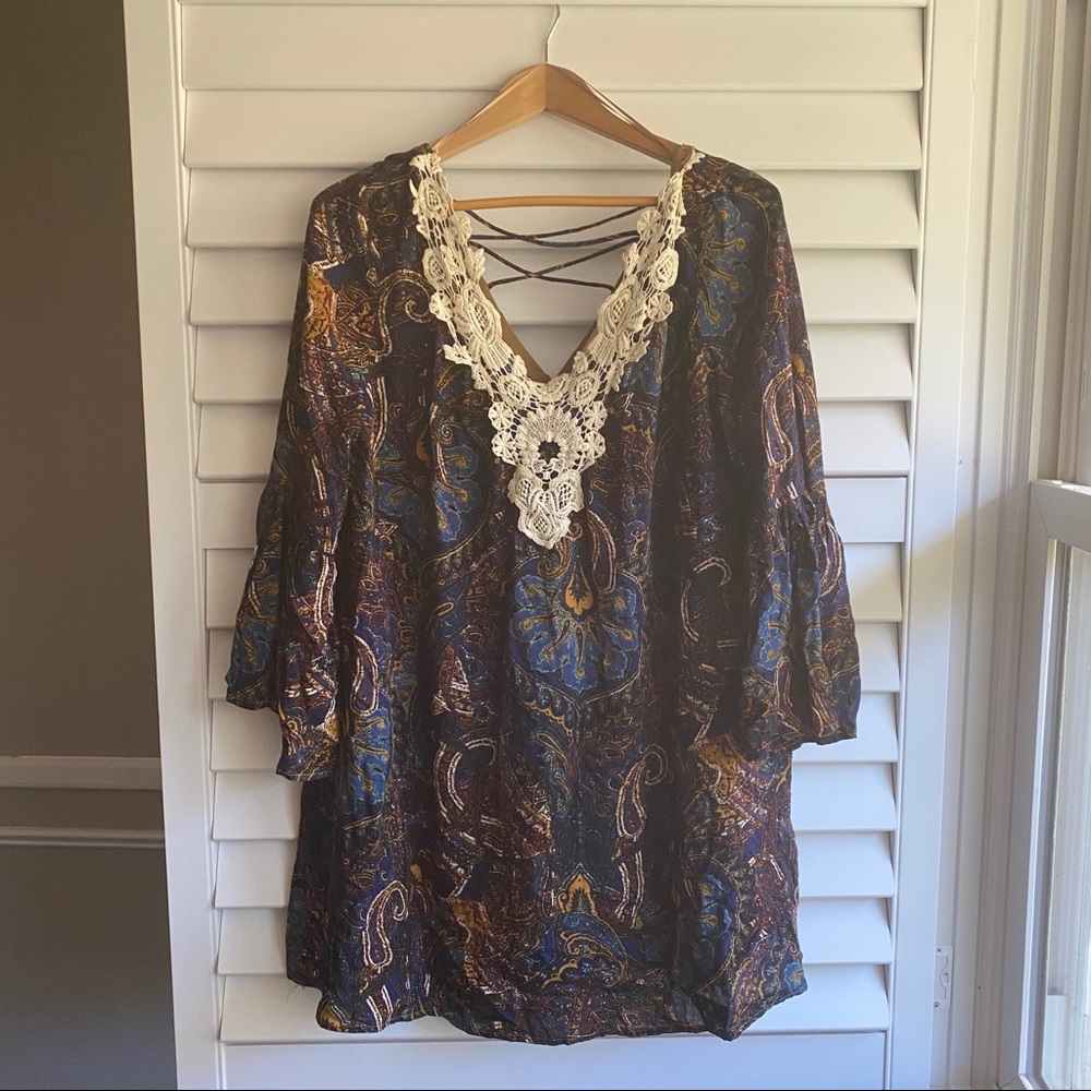Entro Boho Paisley Shift Mini Dress/Tunic LargeNew